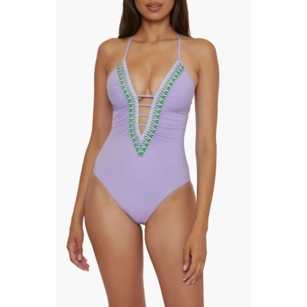 Becca by‎ Rebecca Virtue Fiesta Plunde One-Piece Swimsuit in Bellflower Large